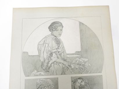 null Alphonse MUCHA (1860-1939) : Planche n°20 représentant des jeunes filles pensives...