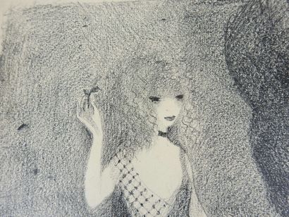 null Marie LAURENCIN (1883-1956) : Danseuse aux fleurs. Estampe en noir et blanc....
