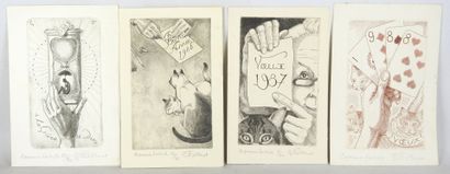 null Gilbert POILLERAT (1902-1988) : Quatre cartes de voeux, années 1985 à 1987,...
