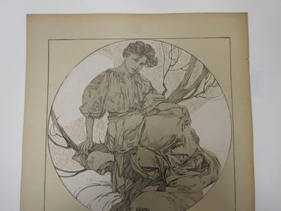 null Alphonse MUCHA (1860-1939) : Planche n° 36 représentant des jeunes femmes tirées...