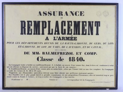 null FRANCE. Poster framed under glass "Insurance of replacement to the army", for...