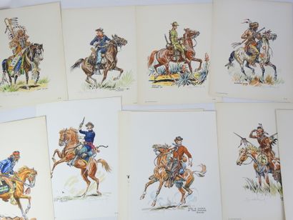null LITHOGRAPHIES. Eugène LELIEPVRE (1908-2013). US Cavalry, Indians of the XIXth...