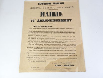 null AFFICHE. Déclaration du 18 janvier 1871 d'Henri Martin maire du 16e arrondissement...