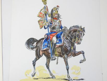 null LITHOGRAPHIES. Eugène LELIEPVRE (1908-2013). Cavaliers français, dragons, chasseurs...