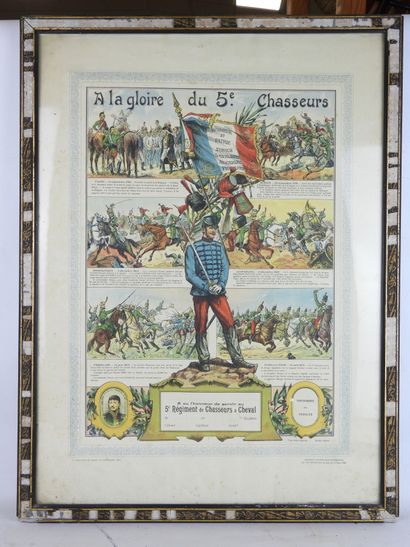 null FRANCE. Framed engraving "To the glory of the 5th Chasseurs", 62 X 45 cm. Period...