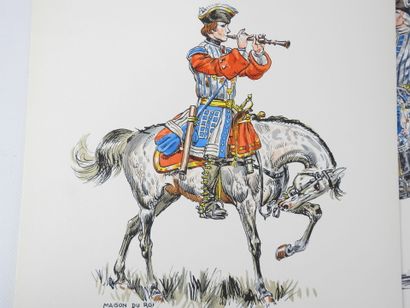 null LITHOGRAPHIES. Eugène LELIEPVRE (1908-2013). Cavaliers du XVIIIe siècle, gendarmes...