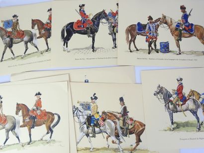 null LITHOGRAPHIES. MAC. French cavalry and infantry XVIIIth century, dragons, hussars,...