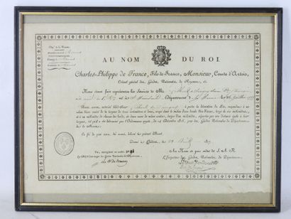 null FRANCE. Diploma of attribution of the decoration of the Lily to the assistant-major...