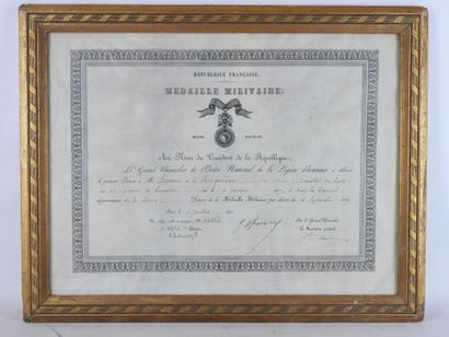 null FRANCE. Diploma of attribution of the military medal to a marshal-des-logis...