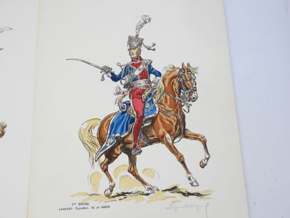 null LITHOGRAPHIES. Eugène LELIEPVRE (1908-2013). Cavaliers de Napoléon, hussards,...