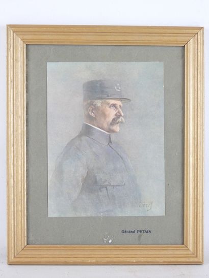 null FRANCE. Gravure encadrée sous-verre "Le général Pétain en 1916" (d'après l'Illustration),...