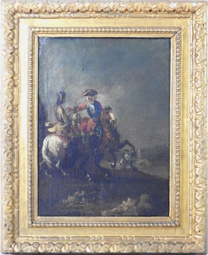 null 18th century FRENCH SCHOOL, in the taste of Joseph PARROCEL: Riders. Oil on...