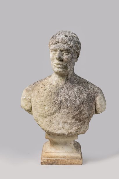 null BUSTE en marbre blanc sculpté représentant un homme africain. XVIIIe siècle....