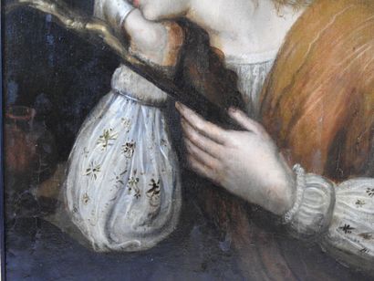 null École ITALIENNE du XVIIème siècle : Marie Madeleine. Panneau de chêne. 51 x...