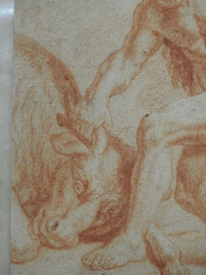 null Ecole FRANCAISE du XVIIème siècle
Héraclès domptant le taureau de Crète
Sanguine
24...
