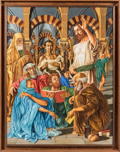 null Akos SZABO (né en 1936, Tchèque): Jésus au temple entouré des Docteurs. Importante...