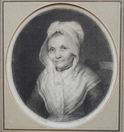 null Jean-Baptiste ISABEY (1767-1855): Portrait de femme à la coiffe en dentelle....