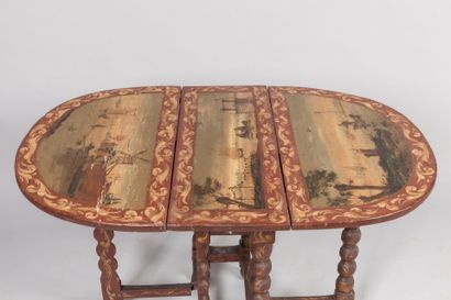 null TABLE dit Gateleg en bois peint de scènes de pécheurs et de marine, les montants...