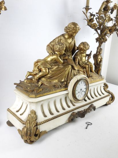 null IMPORTANT Mantelpiece "the continuance of Scipio" in white marble and gilded...