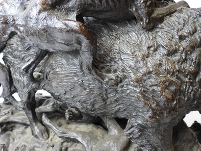 null Christophe FRATIN (1801-1864). « Grande chasse au sanglier ». Sculpture en bronze...
