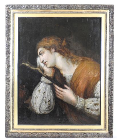 null École ITALIENNE du XVIIème siècle : Marie Madeleine. Panneau de chêne. 51 x...