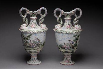 null IMPORTANT PAIR OF earthenware vases of baluster form on pedestal and twisted...