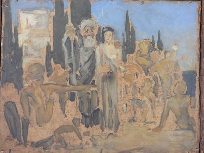 null FRENCH SCHOOL of the end of the XIXth century: Mythological scene. Oil on cardboard...