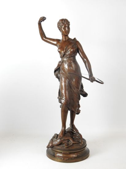 null Henri Louis LEVASSEUR (1853-1934) : Diane chasseresse. Epreuve en bronze à patine...