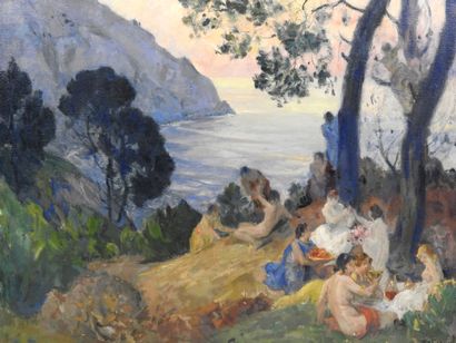 null Paul CHARAVEL (Marseille, 1877-Le Vésinet, 1961): Dejeuner sur la côte rocheuse....