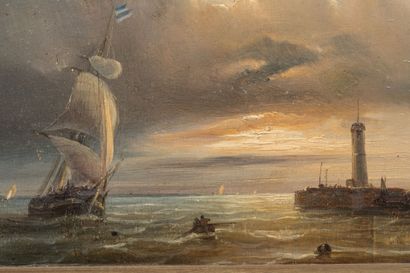 null Théodore GUDIN (1802-1880) : Marine. Huile sur panneau. Signé et daté 18? en...
