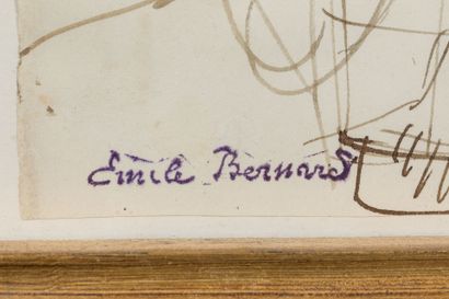 null Emile BERNARD (1868-1941) : Deux personnages en marche. Dessin à la plume à...