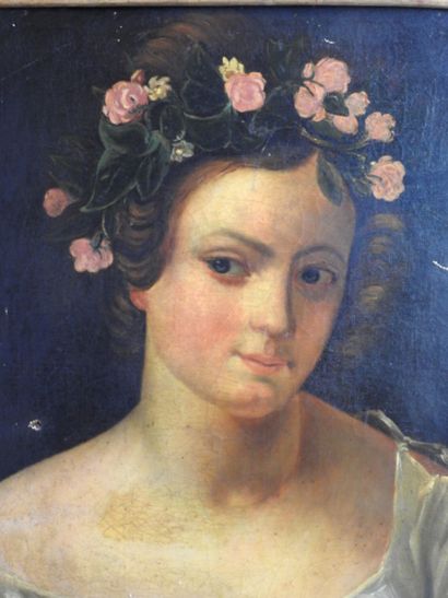 null Ecole FRANCAISE du milieu du XIXème : Portraits de femme, l'une coiffée de fleurs....