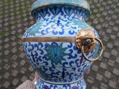 null CHINA - XXth century : Vase in cloisonné enamels decorated with scrolls and...