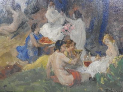 null Paul CHARAVEL (Marseille, 1877-Le Vésinet, 1961): Dejeuner sur la côte rocheuse....