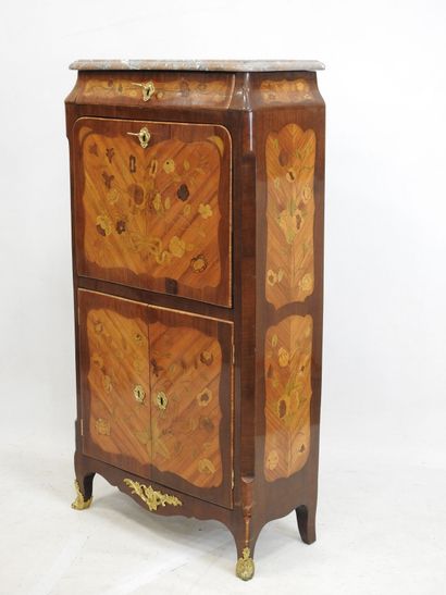 null SECRETARY with doucine inlaid with flowered and foliated branches on a rosewood...