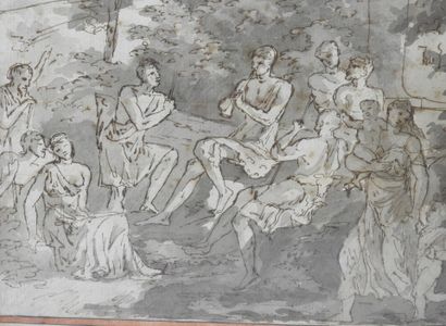 null Ecole NEOCLASSIQUE : le concert. Lavis d'encre. Non signé. 19.5 x 18 cm. Petite...