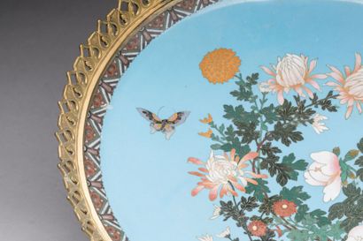 null IMPORTANT cloisonné mounted dish decorated with butterflies among foliage, the...
