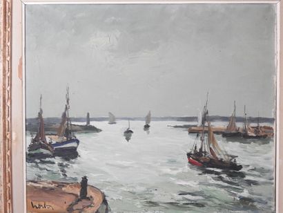 null Fernand HERBO (1905-1995) : Port d'Honfleur. Huile sur toile. Signé en bas à...
