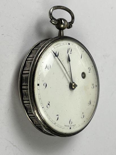 null Silver GOUSSET WATCH, white enameled dial bearing an inauthentic Breguet signature...