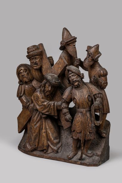 null Groupe d'un retable en bois sculpté représentant le Portement de Croix
Brabant,...