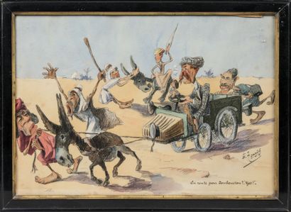 null Édouard HERZIG (1860-1926) : En route pour Tombouctou? Yes. Crayon noir et aquarelle....