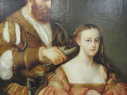 null Ecole FRANCAISE du XIXème siècle : Scène troubadour représentant un coiffeur....