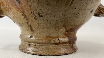 null RAEREN or BOUFFIOULX: Large stoneware pilgrim's flask with four loops decorated...