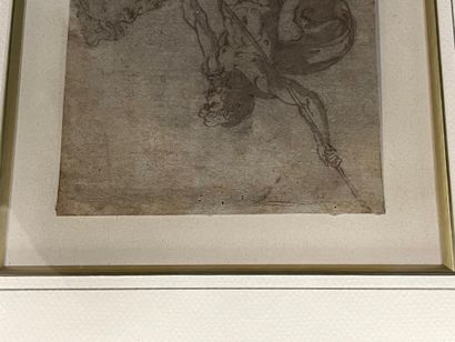 null Ecole ITALIENNE du XVIIème siècle : Neptune. Lavis. Cachet de collection G....