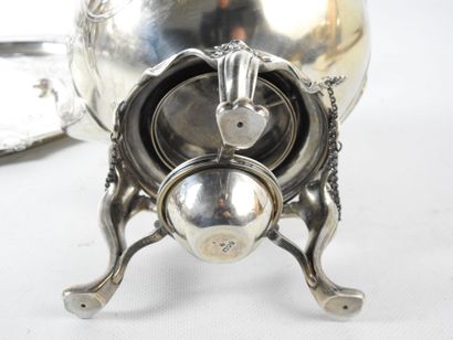 null SAMOVAR and oval silver PLATEAU with naturalistic decoration of flowers and...