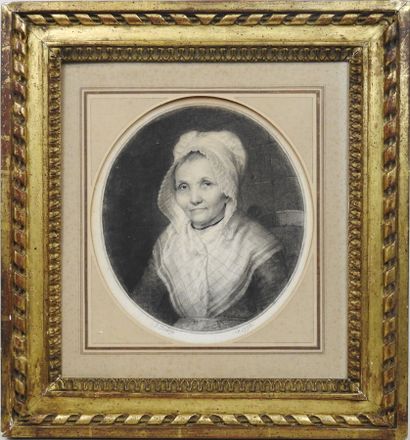 null Jean-Baptiste ISABEY (1767-1855): Portrait de femme à la coiffe en dentelle....