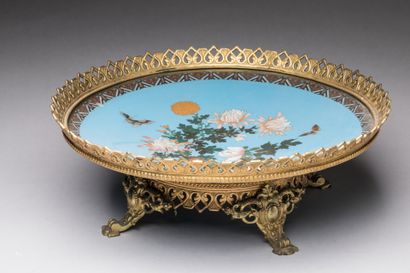null IMPORTANT cloisonné mounted dish decorated with butterflies among foliage, the...