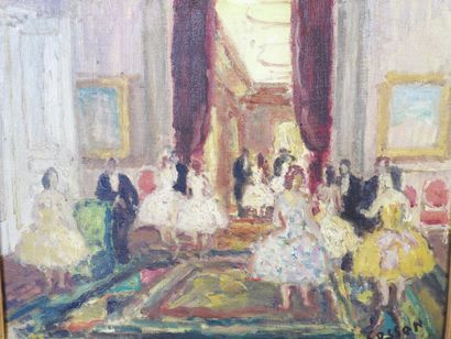 null Marcel COSSON (1878-1956) : le foyer de l'opéra. Huile sur carton toilé. Signé...