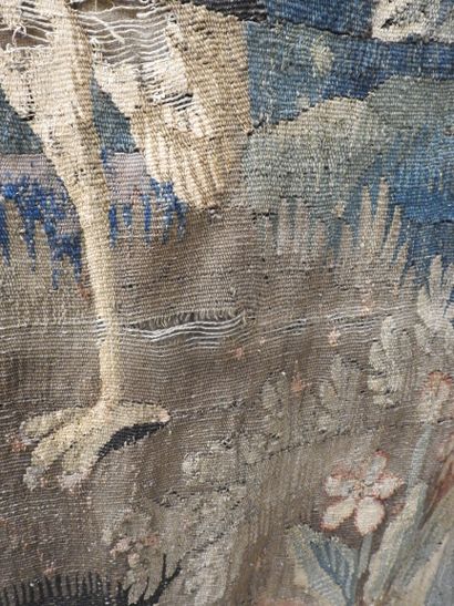 null AUBUSSON : Woolen tapestry "architectural greenery with waders on a castle background"....