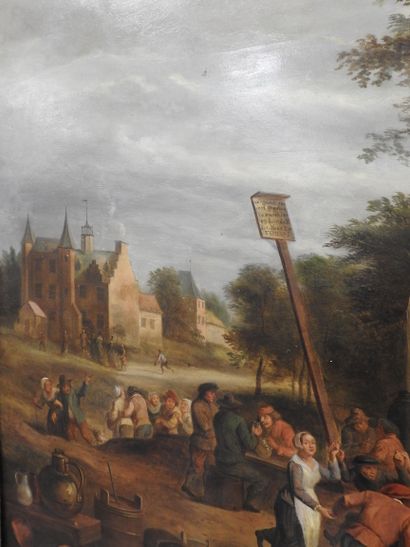null FLEMISH SCHOOL after David TENIERS the younger: Scene of a village fair. Parqueted...